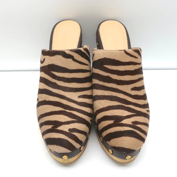 Veronica Beard Grita Clogs Tiger Print Calf Hair Size 10 High Heel Mules - Picture 3 of 11